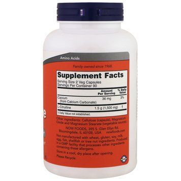 L-Цитрулін, L-Citrulline, Now Foods, 750 мг, 180 капсул