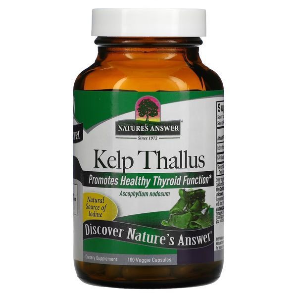 Бурая водоросль, Kelp Thallus, Nature's Answer, 100 вегетарианских капсул