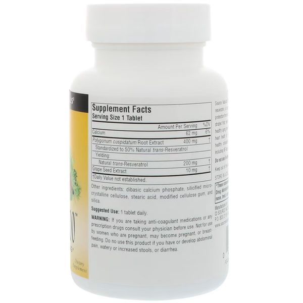 Ресвератрол, 200 мг, Resveratrol, Source Naturals, 30 таблеток