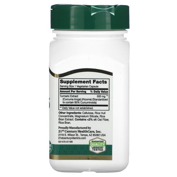Куркумін 95, 500 мг, Curcumin 95, 21st Century, 45 вегетаріанських капсул
