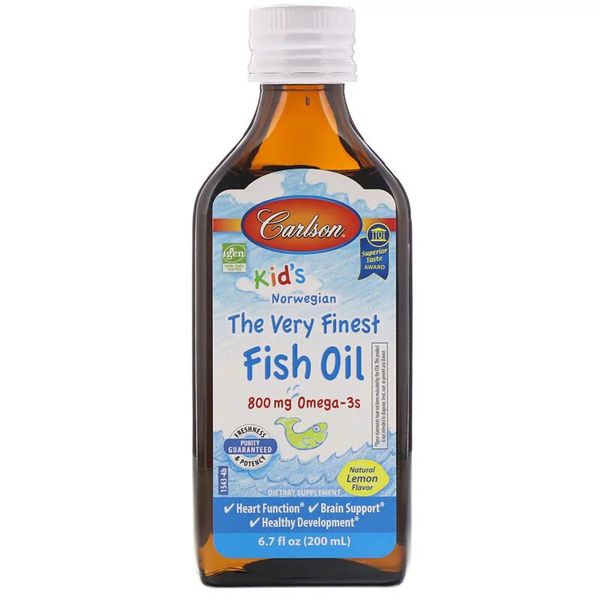 Риб'ячий Жир для Дітей, Лимонний Смак, Kid's Fish Oil Lemon, Carlson, 200 мл