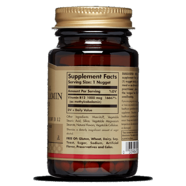 Вітамін В12, Сублиігвальный, Vitamin B12, Solgar, 1000 мкг, 30 наггетсів