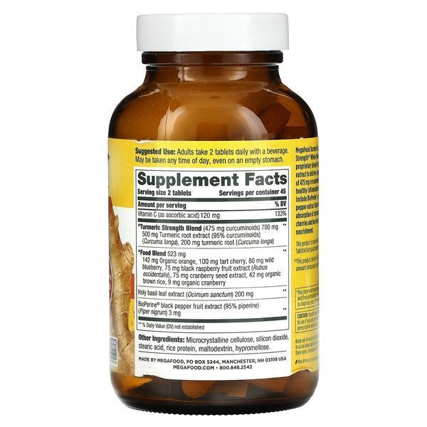 Сила куркумы для всего организма, Turmeric Strength for Whole Body, MegaFood, 90 таблеток