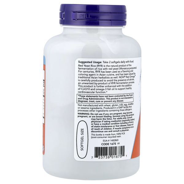 Красный рис, Омега и Коэнзим, Red Omega Fish Oil With Red Yeast Rice and CoQ10, Now Foods, 90 гелевых капсул
