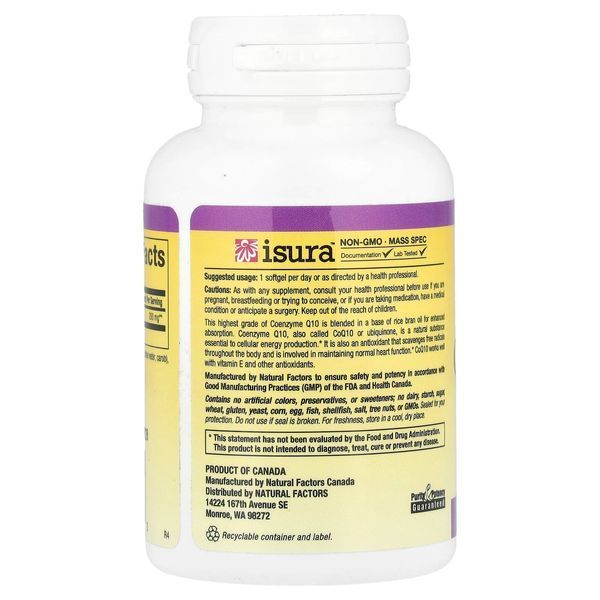 Коензим Q10, 200 мг, Coenzyme Q10, Natural Factors, 60 гелевих капсул