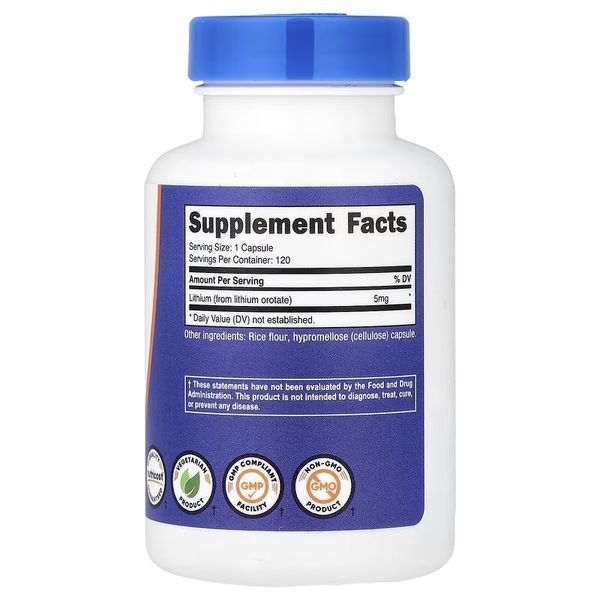 Літій оротат, 5 мг, Lithium Orotate, Nutricost, 120 капсул