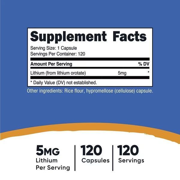 Літій оротат, 5 мг, Lithium Orotate, Nutricost, 120 капсул