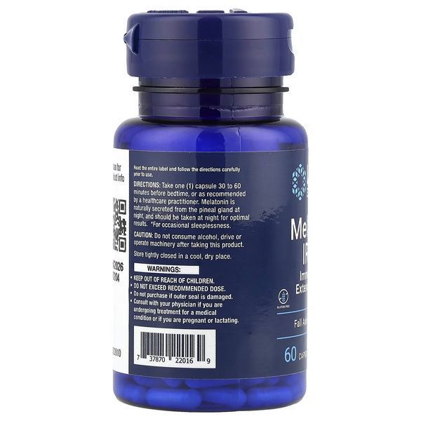 Мелатонин, 1,5 мг, Melatonin IR/XR, Life Extension, 60 капсул