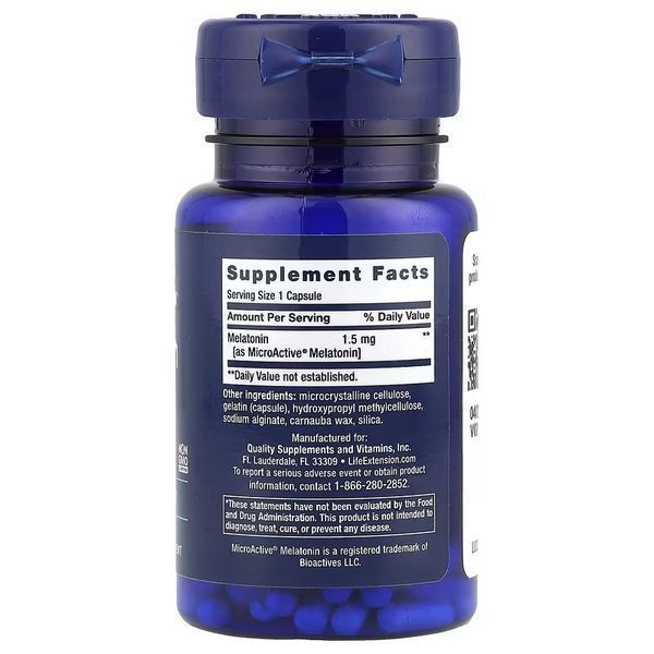 Мелатонин, 1,5 мг, Melatonin IR/XR, Life Extension, 60 капсул