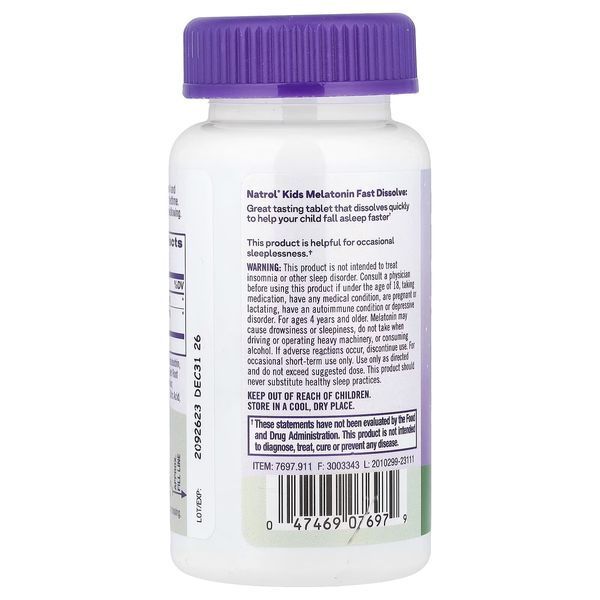 Мелатонін для дітей 4+, смак полуниці, Kids, Melatonin, Natrol, 30 таблеток