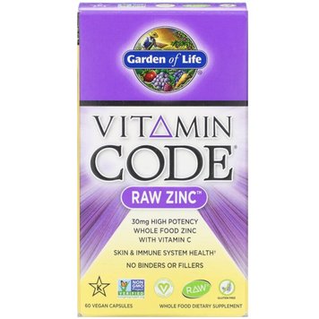 Сирий Цинк, RAW Zinc, Garden of Life, 60 веганських капсул