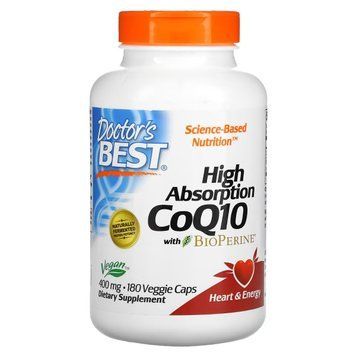 Коензим Q10 високої абсорбації з Біоперіном, 400 мг, High Absorption CoQ10 with BioPerine, Doctor's Best, 180 вегетаріанських капсул