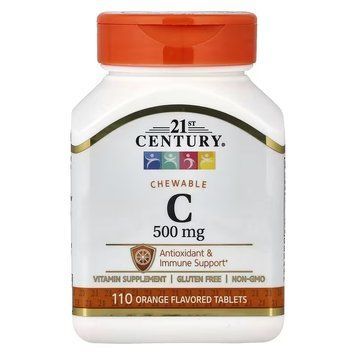 Вітамін C, 500 мг, смак апельсина, Chewable Vitamin C, 21st Century, 110 жувальних таблеток