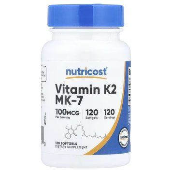 Вітамін К2 у формі МК-7, 100 мкг, Vitamin K2 MK-7, Nutricost, 120 гелевих капсул