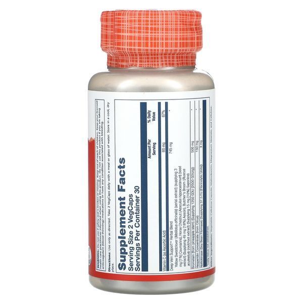 Поддержка глубоких вен, Deep Vein Support, Solaray, 60 вегетарианских капсул