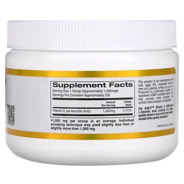 Вітамін C, 1000 мг, Vitamin C, Gold C Powder, California Gold Nutrition, 250 г