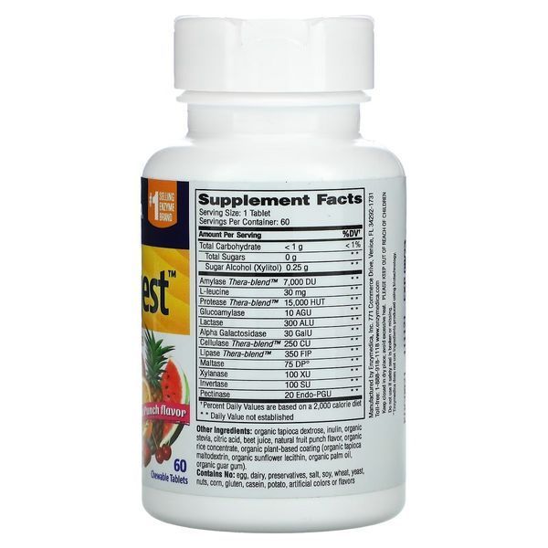 Ферменты пищеварительные для детей, вкус фруктов, Kids Digest, Chewable Digestive Enzymes, Enzymedica, 60 жевательных таблеток