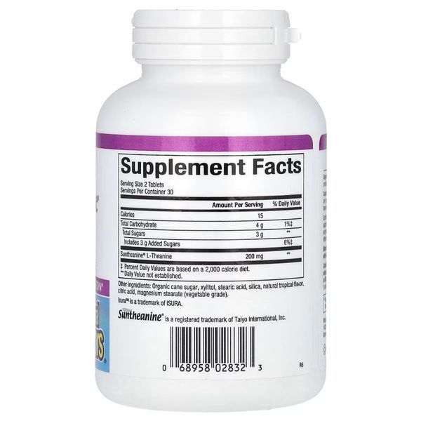L-теанін, 200 мг, Stress-Relax, Suntheanine, L-Theanine, Natural Factors, 60 жувальних таблеток