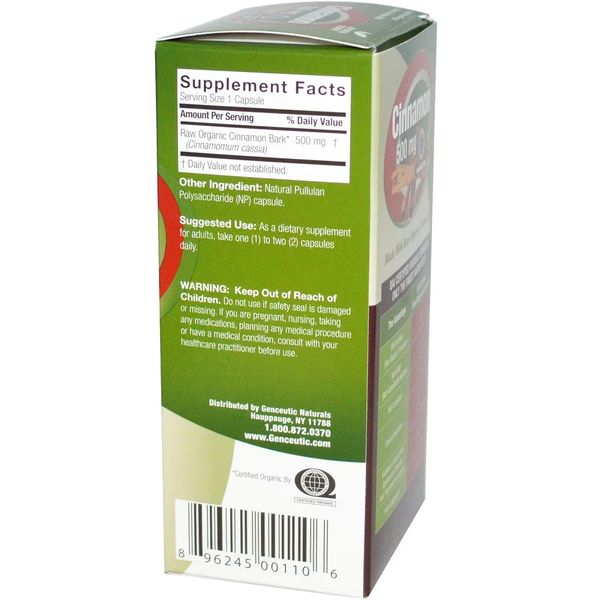 Кориця, 500 мг, Cinnamon, Genceutic Naturals, 60 капсул