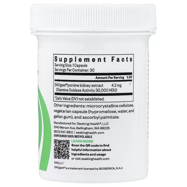 Фермент ДАО, перетравлення гістаміну, DAO Enzyme, Seeking Health, 30 капсул