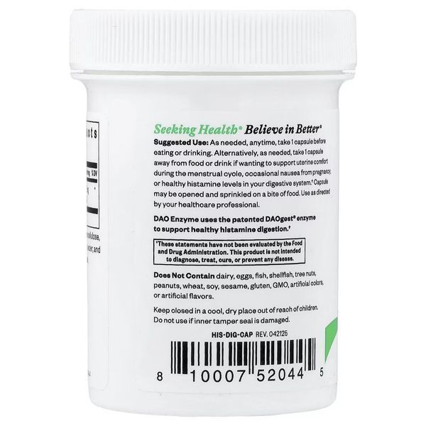 Фермент ДАО, перетравлення гістаміну, DAO Enzyme, Seeking Health, 30 капсул