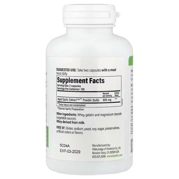 Экстракт чеснока, для сердечно-сосудистой системы, Aged Garlic Extract, Cardiovascular, Kyolic, 200 капсул