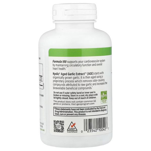 Экстракт чеснока, для сердечно-сосудистой системы, Aged Garlic Extract, Cardiovascular, Kyolic, 200 капсул