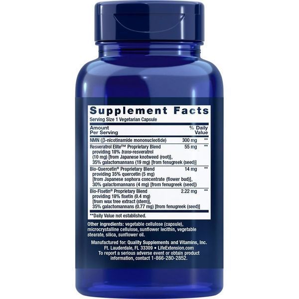 Никотинамид с ресвератролом, NMN Nicotinamide Mononucleotide with Resveratrol Elite, Life Extension, 30 вегетарианских капсул