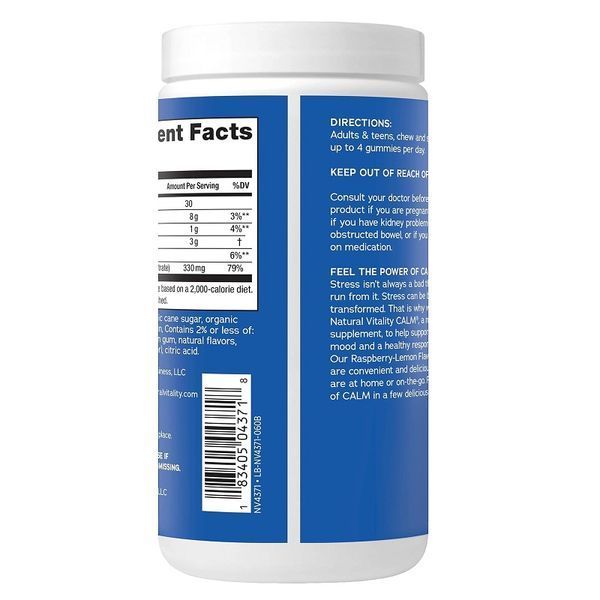 Цитрат Магнію, 330 мг, смак малина лимон, CALM, Magnesium Supplement, Natural Vitality, 60 жувальних цукерок