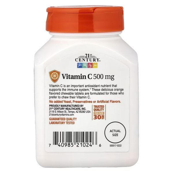 Вітамін C, 500 мг, смак апельсина, Chewable Vitamin C, 21st Century, 110 жувальних таблеток