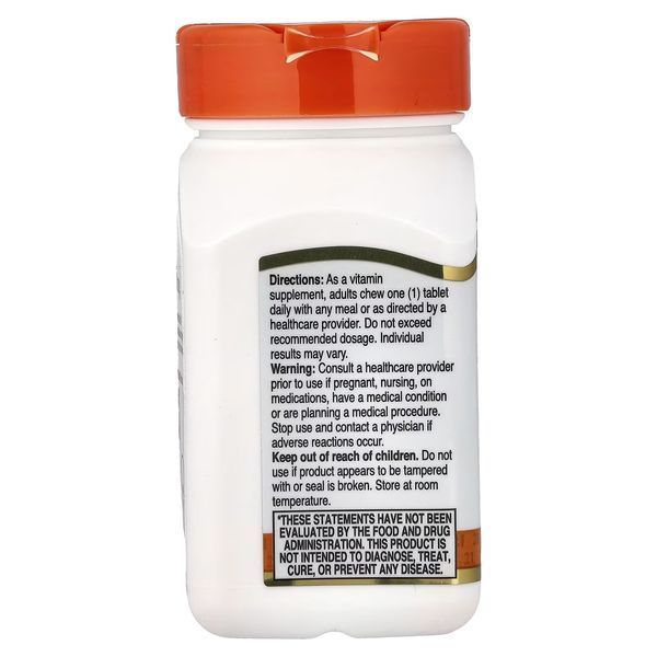 Вітамін C, 500 мг, смак апельсина, Chewable Vitamin C, 21st Century, 110 жувальних таблеток