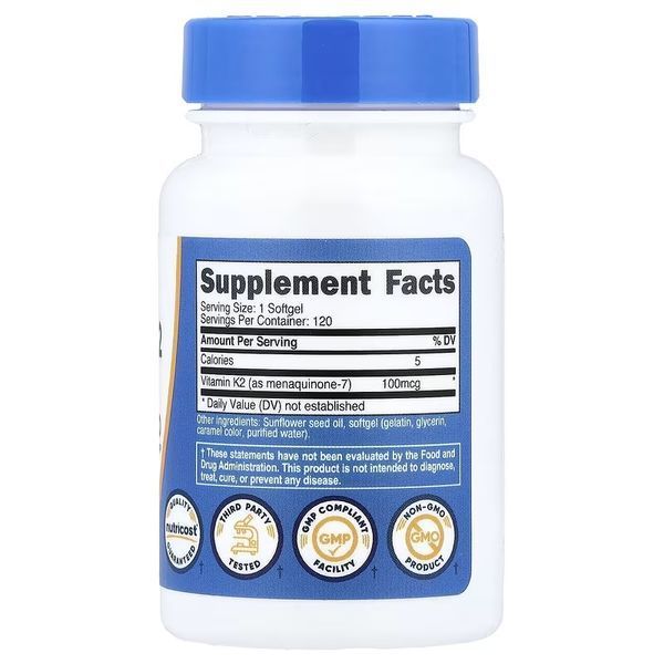 Вітамін К2 у формі МК-7, 100 мкг, Vitamin K2 MK-7, Nutricost, 120 гелевих капсул