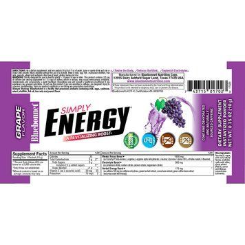 Енергетичний напій в порошку, Смак Винограду, Bluebonnet Nutrition, Simply Energy Grape, 14 пакетиків по 10 г