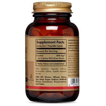 L-Лізин, L-Lysine, Solgar, 500 mg, 50 вегетаріанських капсул