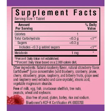 Мелатонін, Melatonin, 1 мг, Bluebonnet Nutrition, EarthSweet, Малиновий Смак, 120 жувальних таблеток
