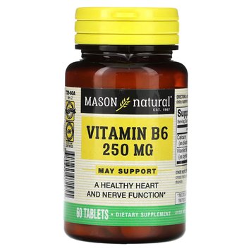 Вітамін B6, 250 мг, Vitamin B6, Mason Natural, 60 таблеток