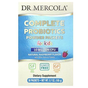 Пробиотики для детей, 10 млрд КОЕ, вкус малины, Complete Probiotics Powder Packets for Kids, Dr. Mercola, 30 пакетиков