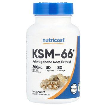 Екстракт кореня ашваганди, 600 мг, KSM-66, Ashwagandha Root Extract, Nutricost, 30 капсул