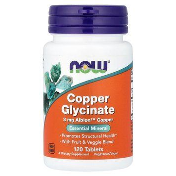 Гліцинат міді, 3 мг, Copper Glycinate, Now Foods, 120 таблеток