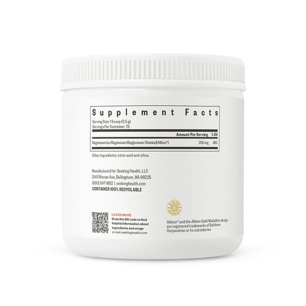 Магній гліцинат у порошку, 200 мг, Magnesium Glycinate Powder, Seeking Health, 187,5 гр