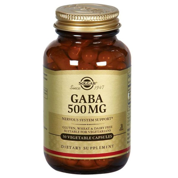 GABA (Гамма-Аміномасляна Кислота, GABA, Solgar, 500 мг, 50 вегетаріанських капсул