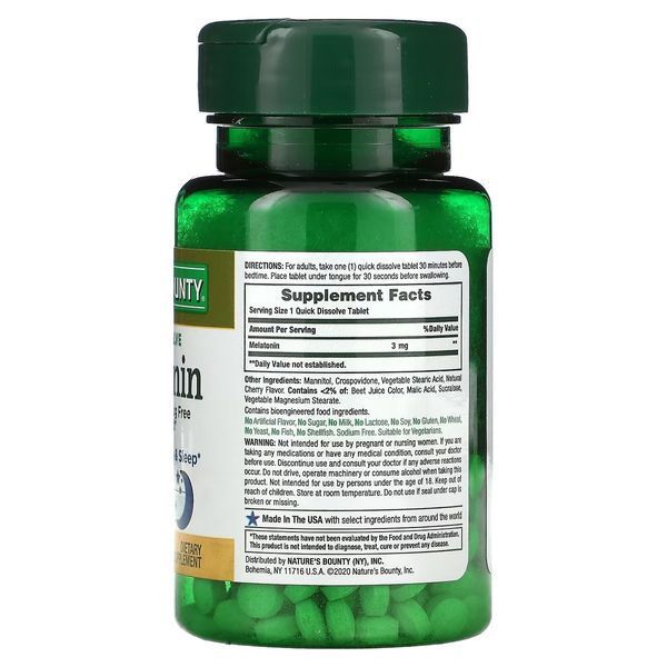Мелатонин быстро растворяющийся, 3 мг, вкус вишни, Melatonin, Nature's Bounty, 240 таблеток