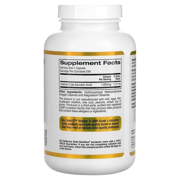 Вітамін C, 1000 мг, Gold C, California Gold Nutrition, 240 вегетаріанських капсул