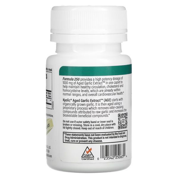 Экстракт чеснока, 1000 мг, Aged Garlic Extract, Cardiovascular, Kyolic, 30 веганских каплет