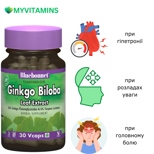 Екстракт Листя Гінкго Білоба, Ginkgo Biloba Leaf Extract Bluebonnet Nutrition, 30 гелевих капсул