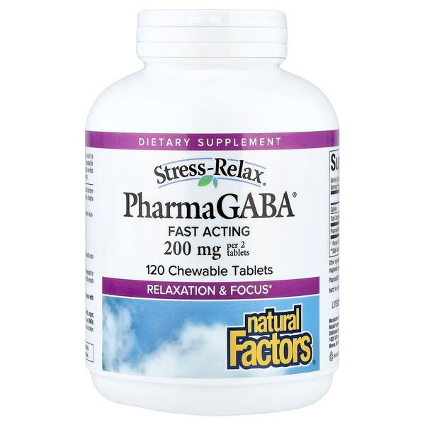 GABA (Гама-Аміномасляна Кислота), 100 мг, Stress Relax, Pharma GABA, Natural Factors, 120 жувальних таблеток