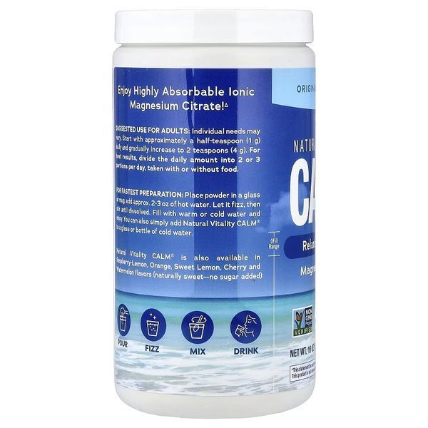 Магній у порошку, 350 мг, без ароматизаторів, CALM, Magnesium Supplement, Natural Vitality, 113 гр
