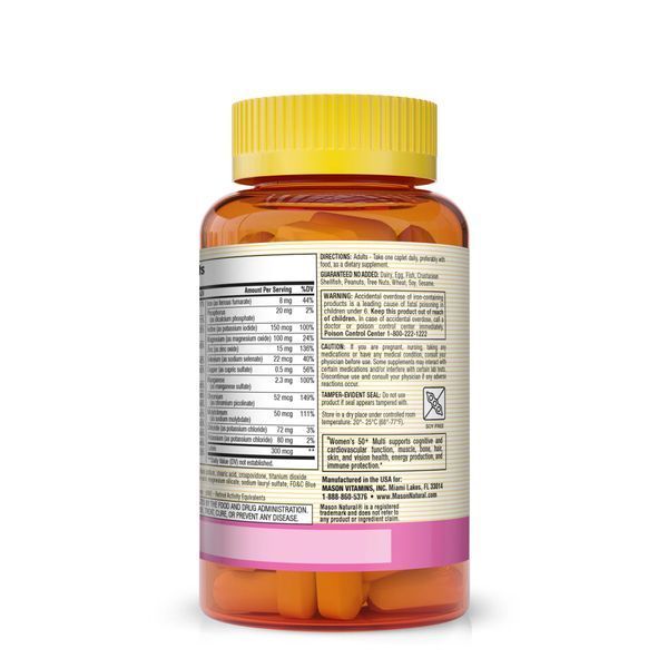 Мультивитамины для женщин 50+, Women's 50+ Multi Supplement, Mason Natural, 100 каплет