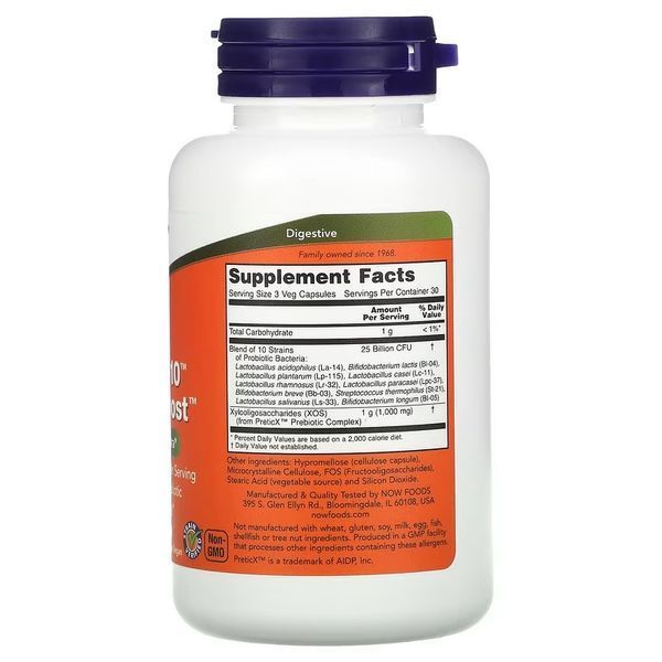 Пробиотик-10, 25 млрд КОЕ, Probiotic-10 & Bifido Boost, Now Foods, 90 вегетарианских капсул