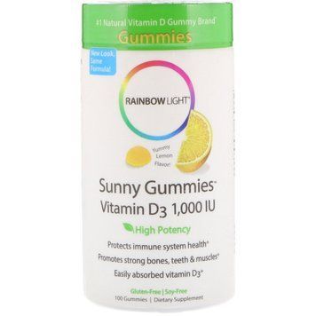 Витамин D3, вкус лимона, Sunny Gummies, Rainbow Light, 1000 МЕ, 100 жевательных конфет